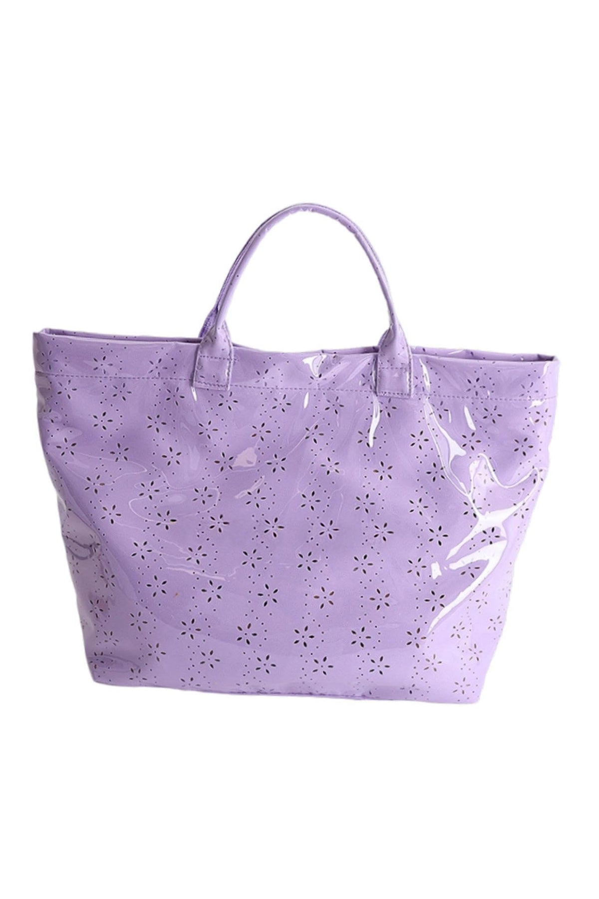 Orchid Eyelet Flower Pattern PVC Glossy Waterproof Tote Bag