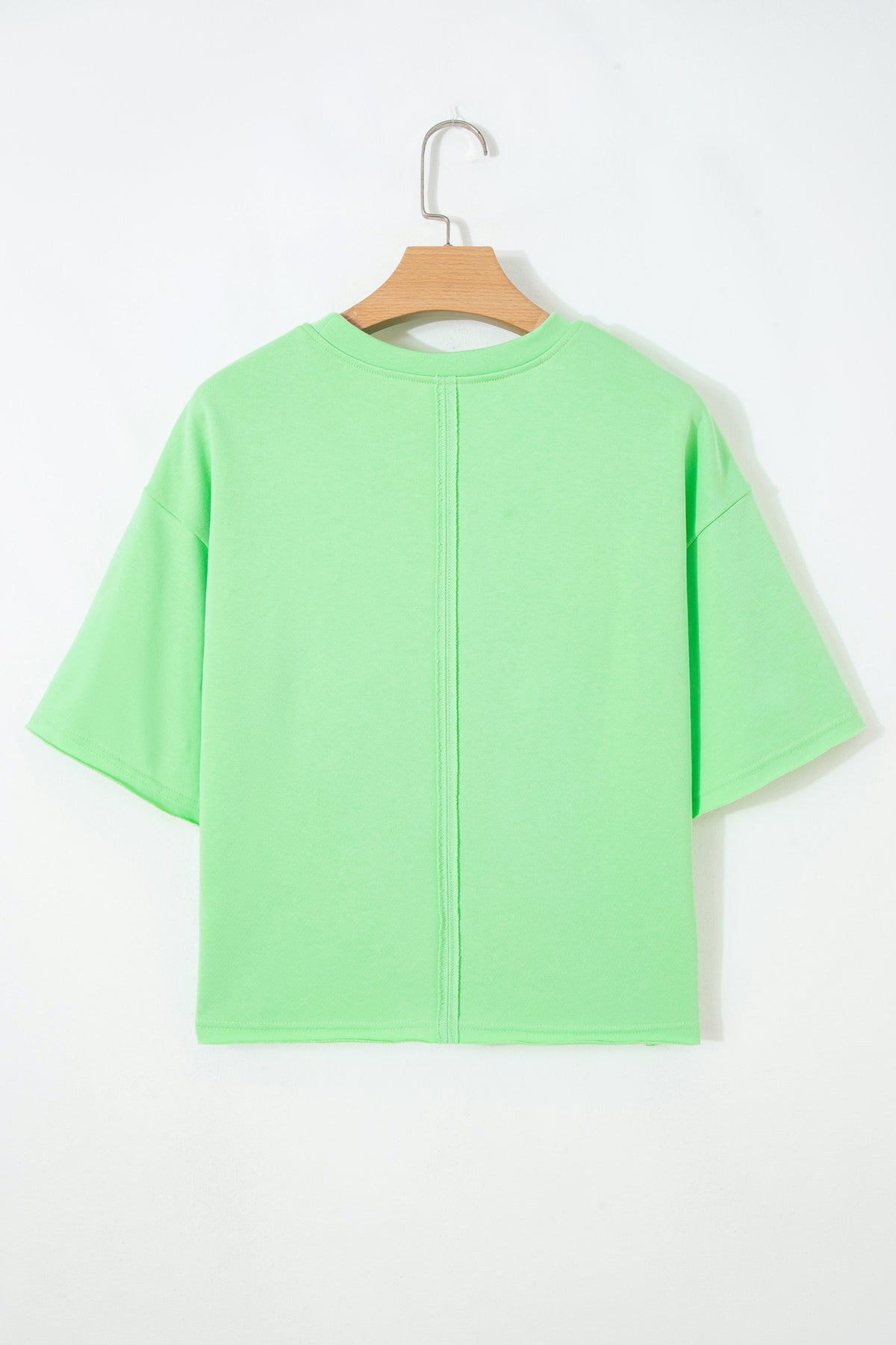 Bright Green Crab Embroidered Patch Loose Round Neck Tee
