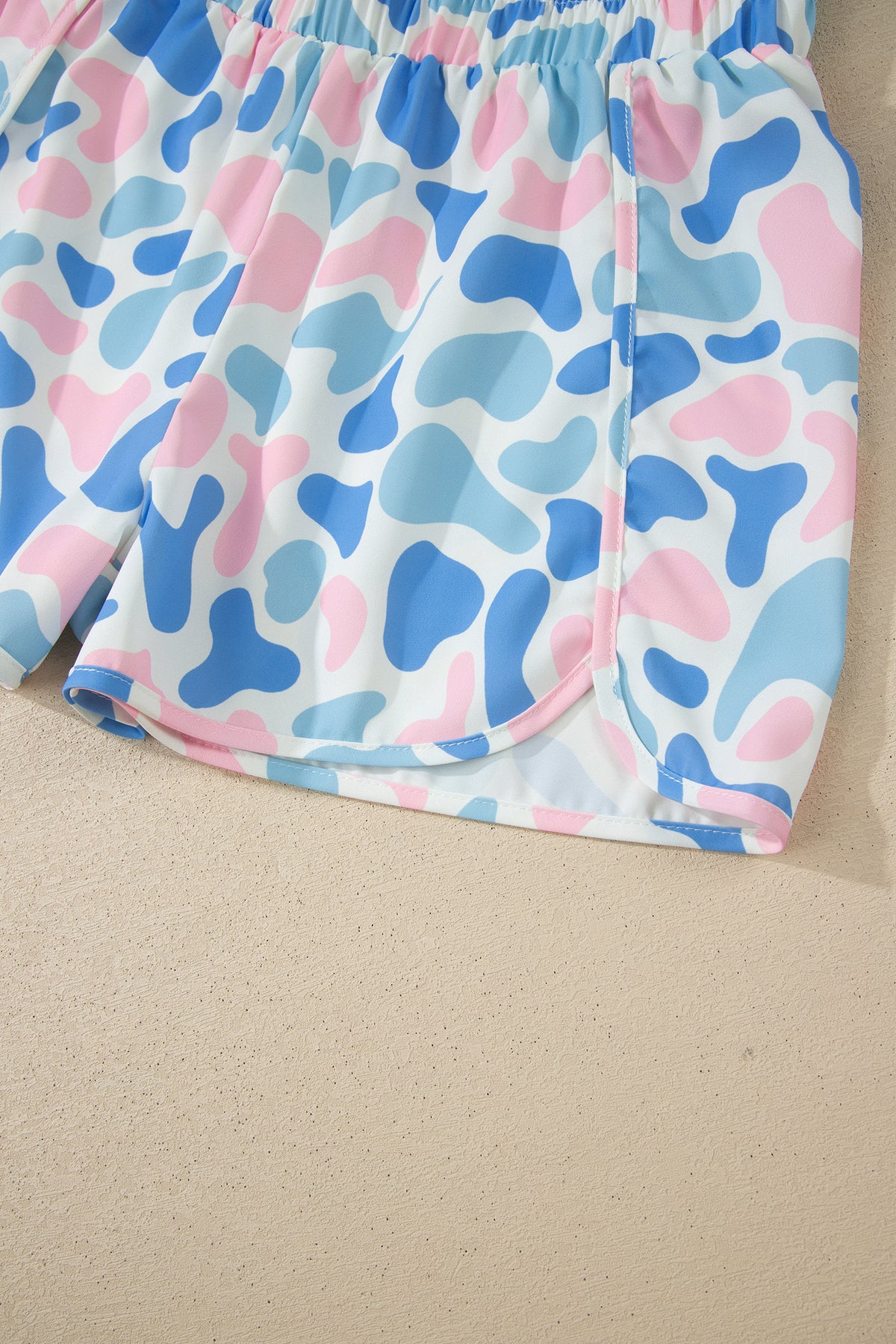 Sky Blue Camouflage Print Shirred High Waist Athleisure Shorts