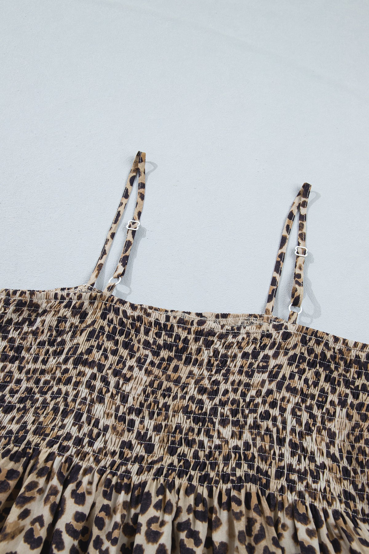 Multicolour Leopard Spaghetti Straps Shirred Ruffle Tank Top