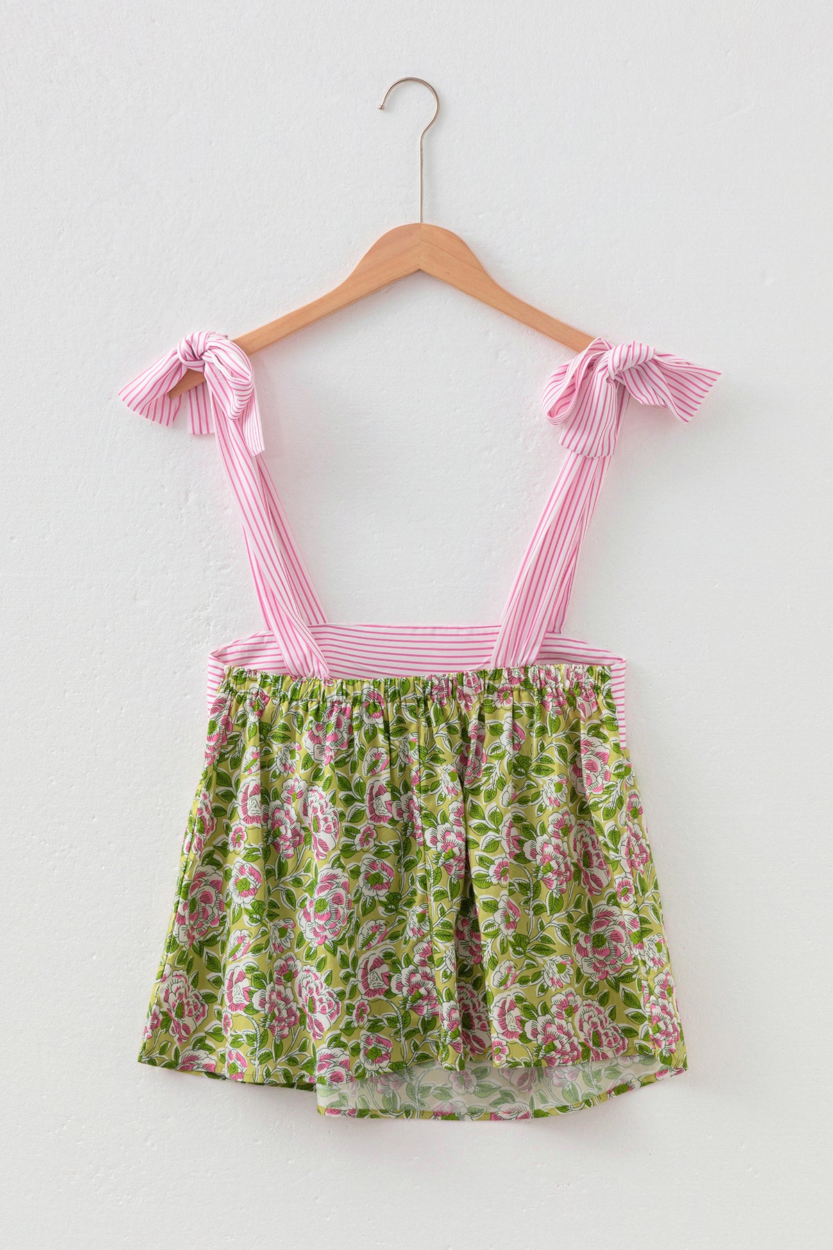 Green Floral Printed Knot Straps Babydoll Tank Top