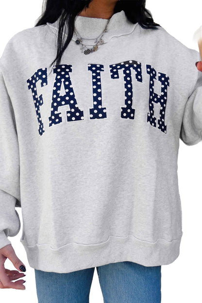 Light Grey High Neck Polka Dot Slogan Printed Baggy Sweatshirt