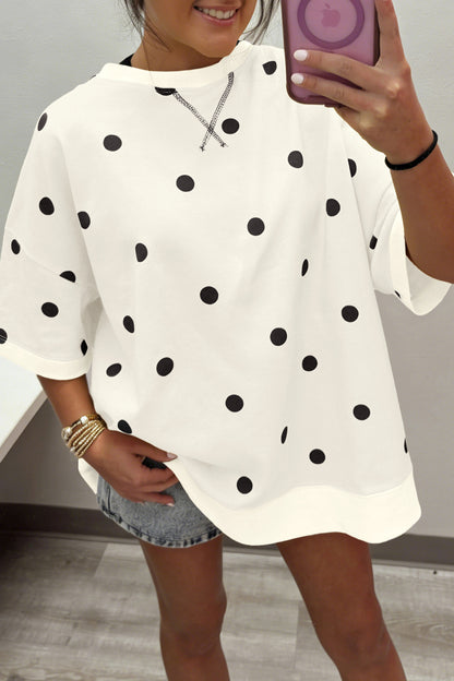 Sky Blue Polka Dot Print Crossed Seam Detail Oversize Tee