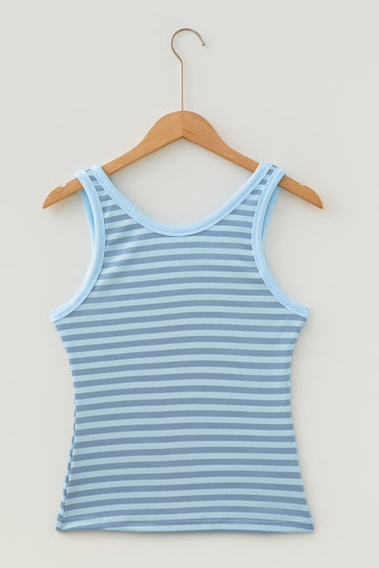 Yellow Stripe Ribbed Knit Slim Tank Top