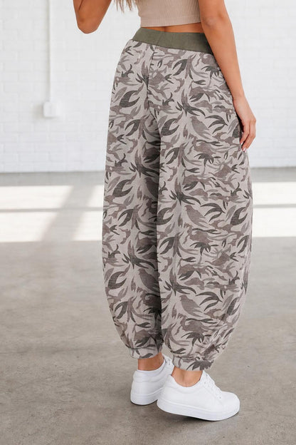 Multicolour Drawstring Contrast Waistband Camouflage Joggers Pants