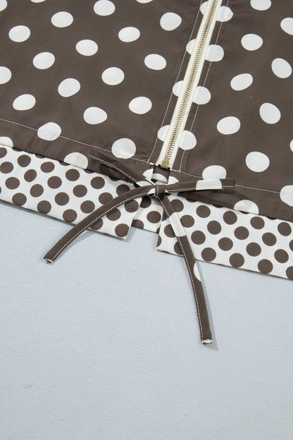 Brown Polka Dot Contrast Detail Zip-Up Long Sleeve Shacket