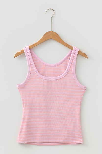 Yellow Stripe Ribbed Knit Slim Tank Top