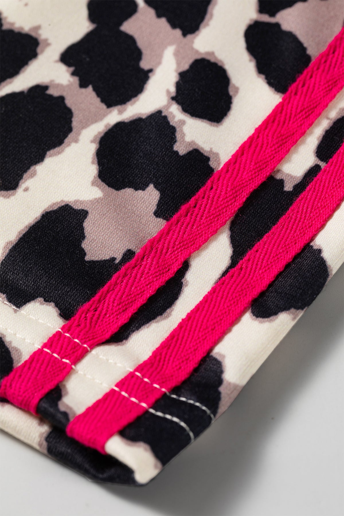 Red Contrast Detail Tie Waist Leopard Print Casual Pants