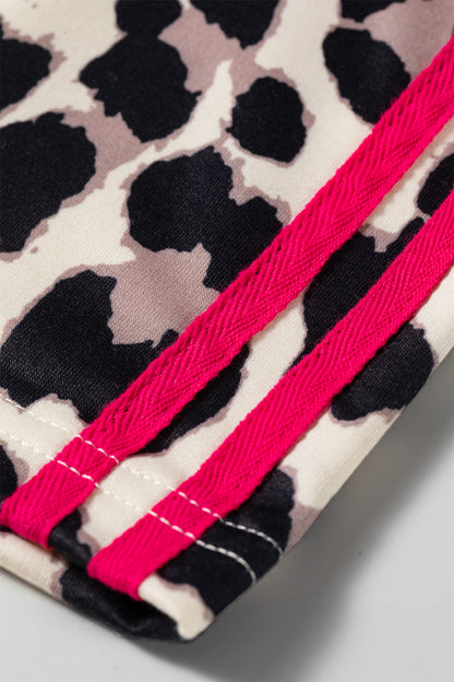 Red Contrast Detail Tie Waist Leopard Print Casual Pants