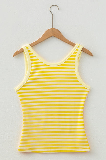 Yellow Stripe Ribbed Knit Slim Tank Top