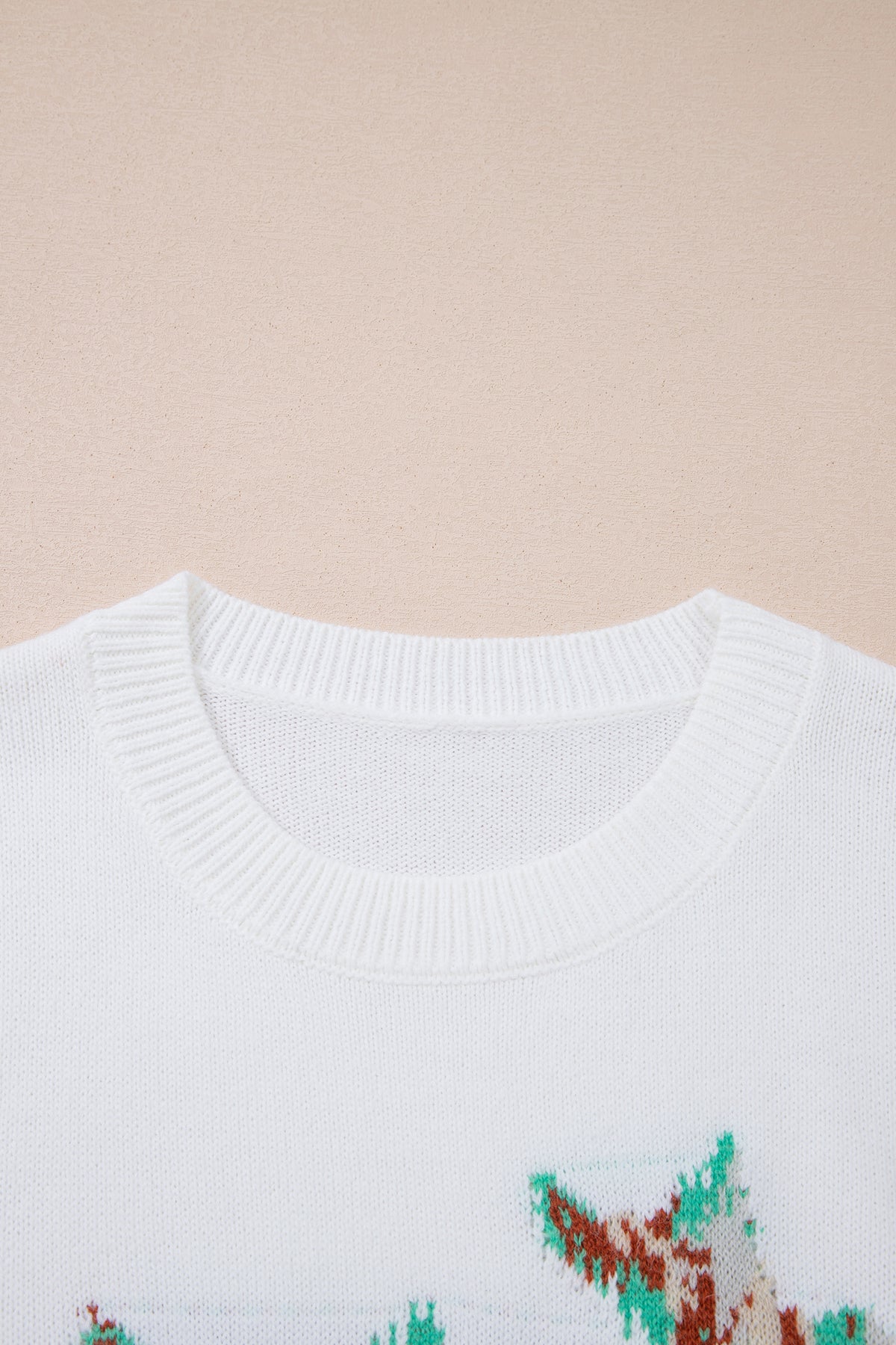 White Drop Shoulder Round Neck Long Sleeve Pullover Sweater