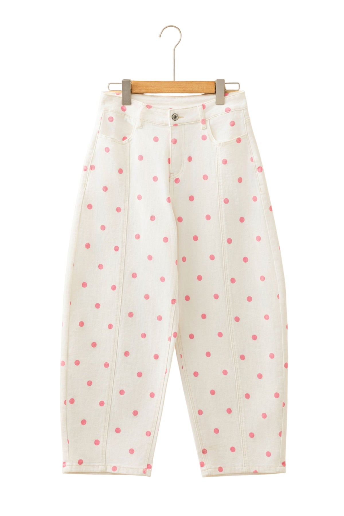 Blue Tailored Seam Polka Dot Print Ankle Length Casual Jeans