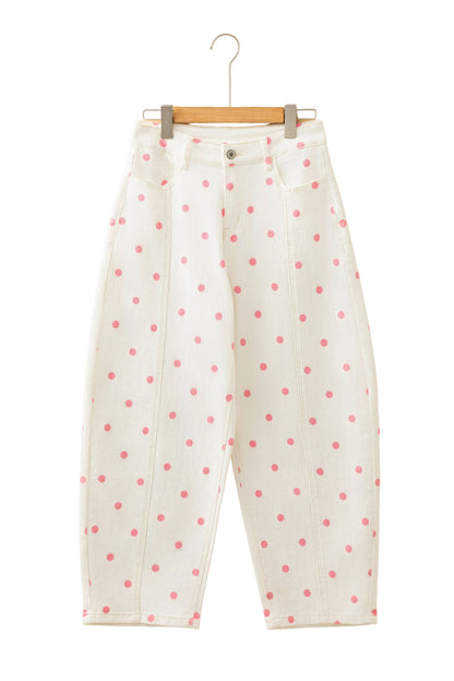 Blue Tailored Seam Polka Dot Print Ankle Length Casual Jeans