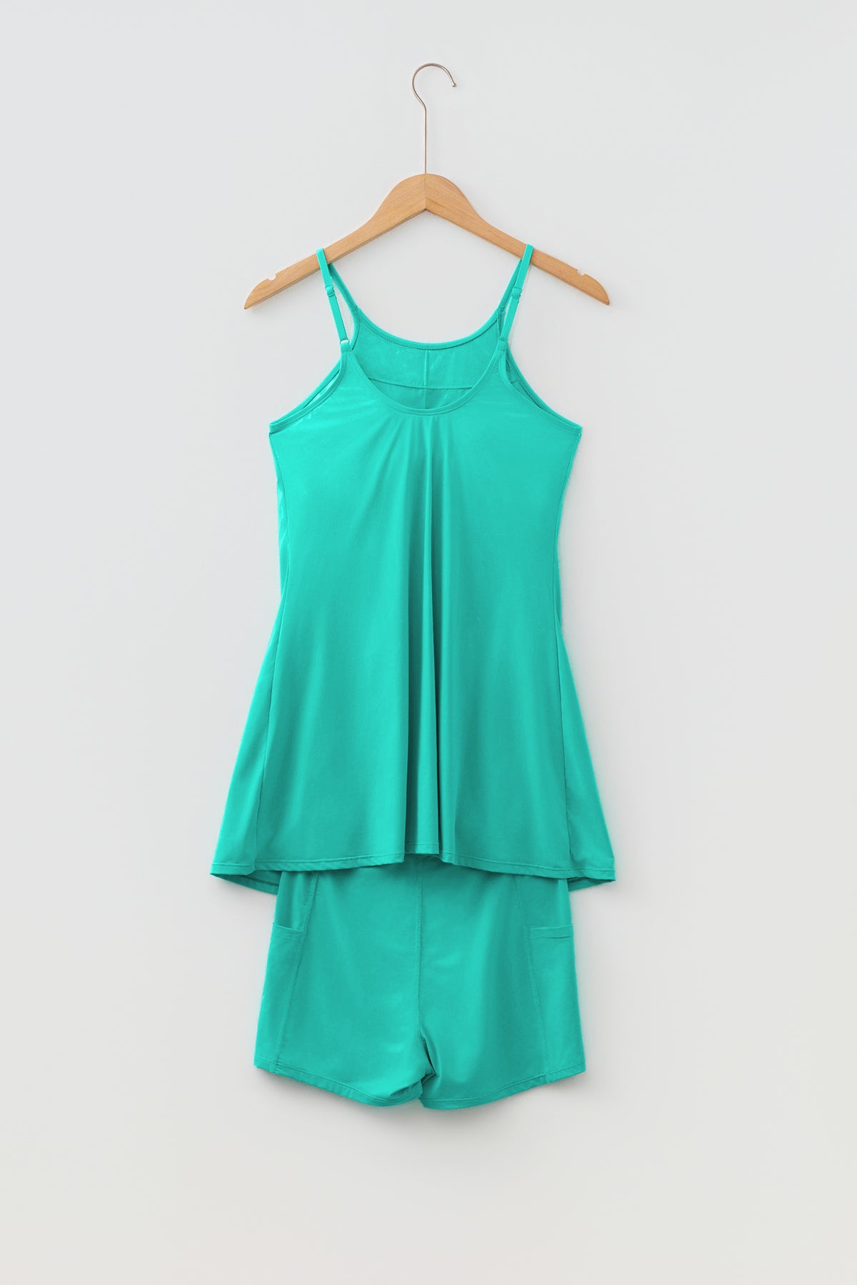Bright Pink Solid Color Tunic Tank Dress Athletic Shorts Two Piece Set