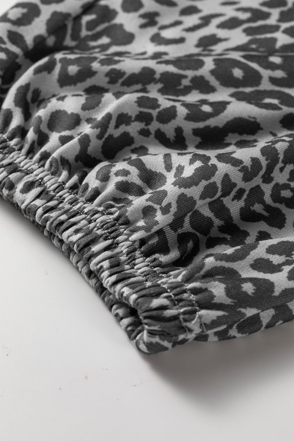 Gray Leopard Print Star Patched Drawstring Elastic Waist Jogger Pants
