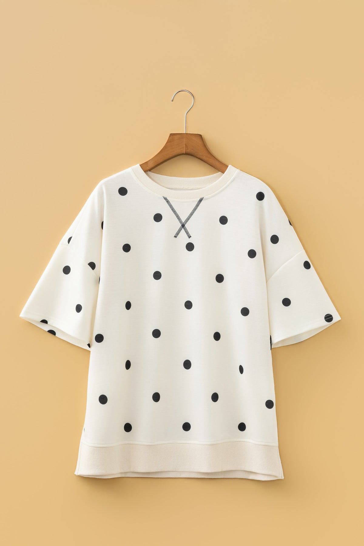 Sky Blue Polka Dot Print Crossed Seam Detail Oversize Tee