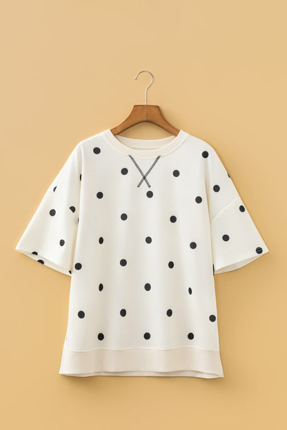 Sky Blue Polka Dot Print Crossed Seam Detail Oversize Tee