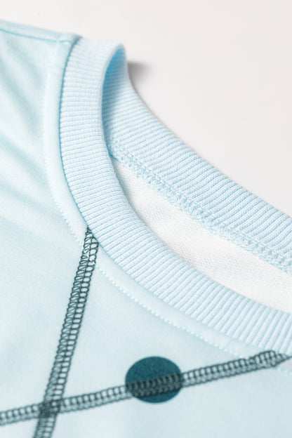 Sky Blue Polka Dot Print Crossed Seam Detail Oversize Tee