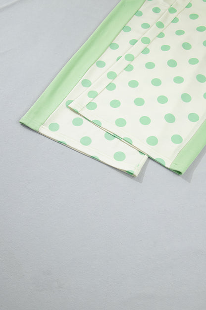 Green Color Block Patchwork Polka Dot Wide Leg Pant Set