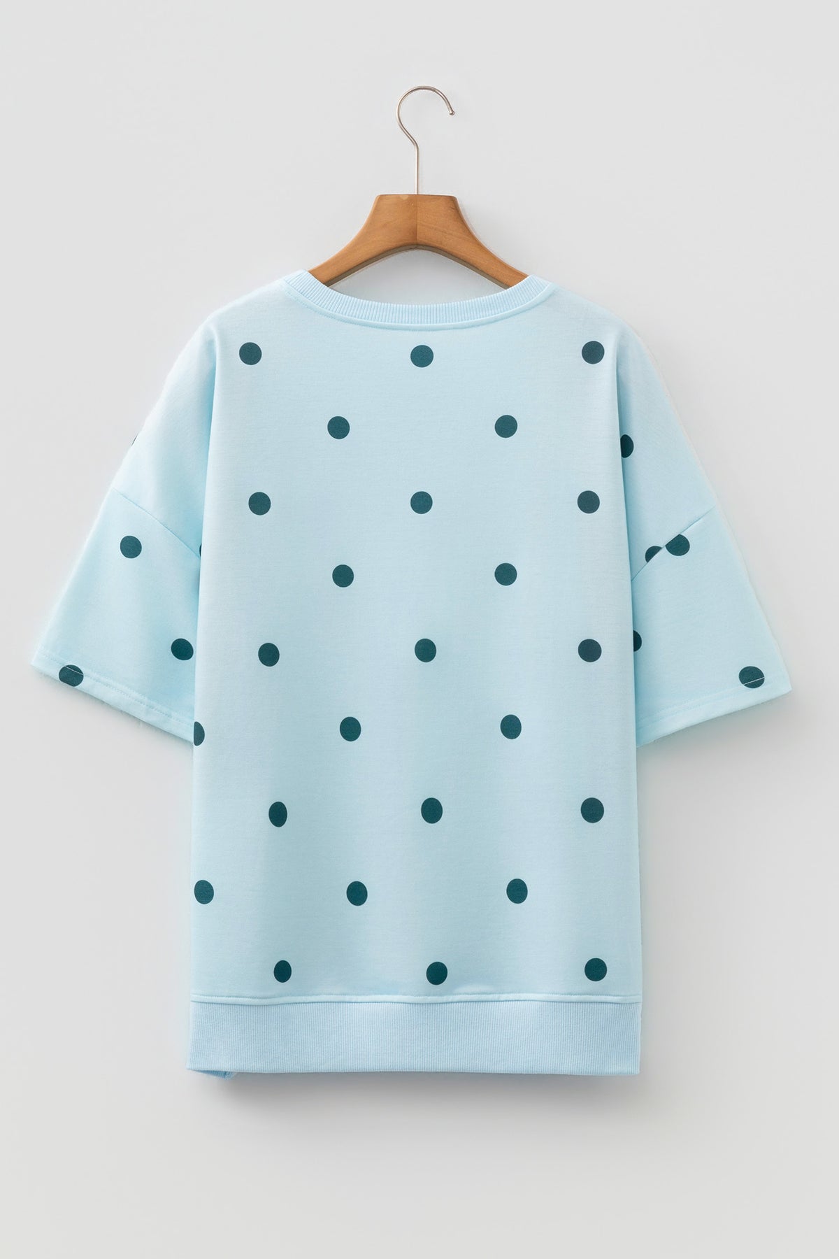 Sky Blue Polka Dot Print Crossed Seam Detail Oversize Tee