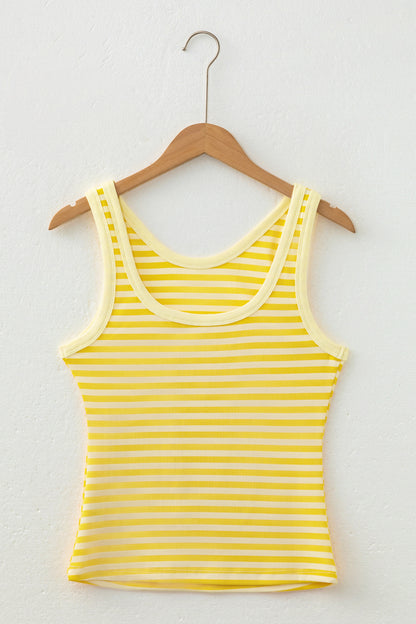 Yellow Stripe Ribbed Knit Slim Tank Top