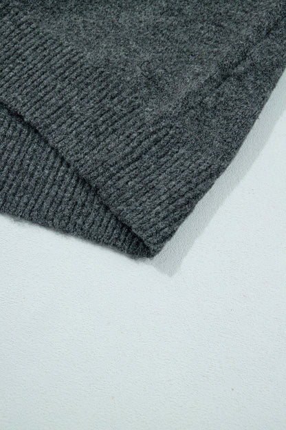 Dark Grey Beaded Floral Accent Casual Round Neck Sweater