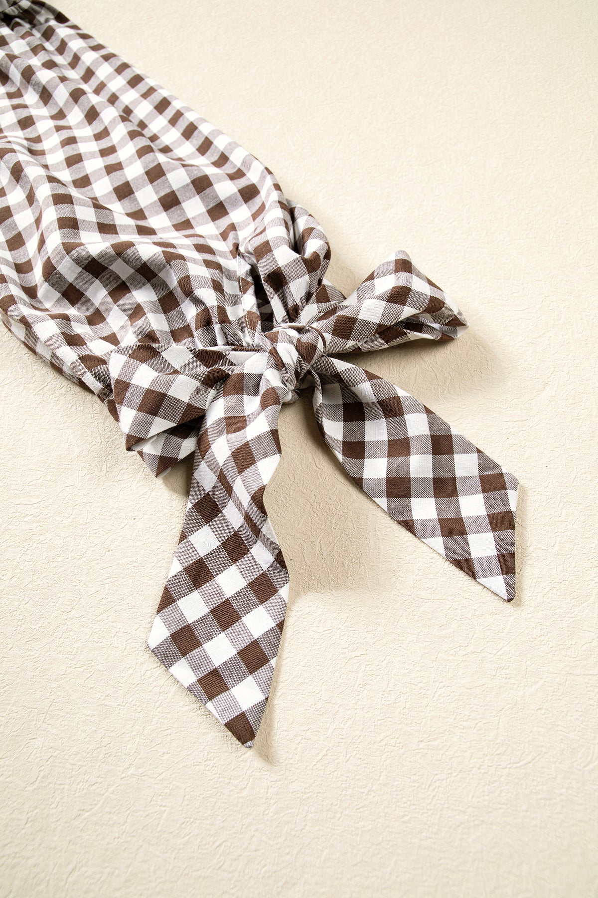 Brown Plaid Knot Half Sleeve Button Down Shirt