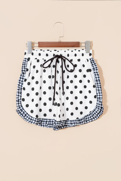 Pink Stripe Contrast Ruffle Trim Shorts