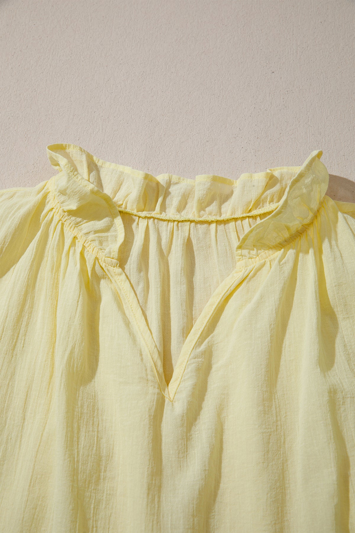 Yellow Cream V Neck Ruffle Trim Sleeveless Shift Top