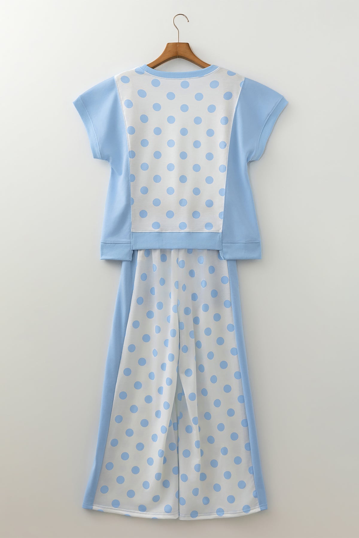 Green Color Block Patchwork Polka Dot Wide Leg Pant Set