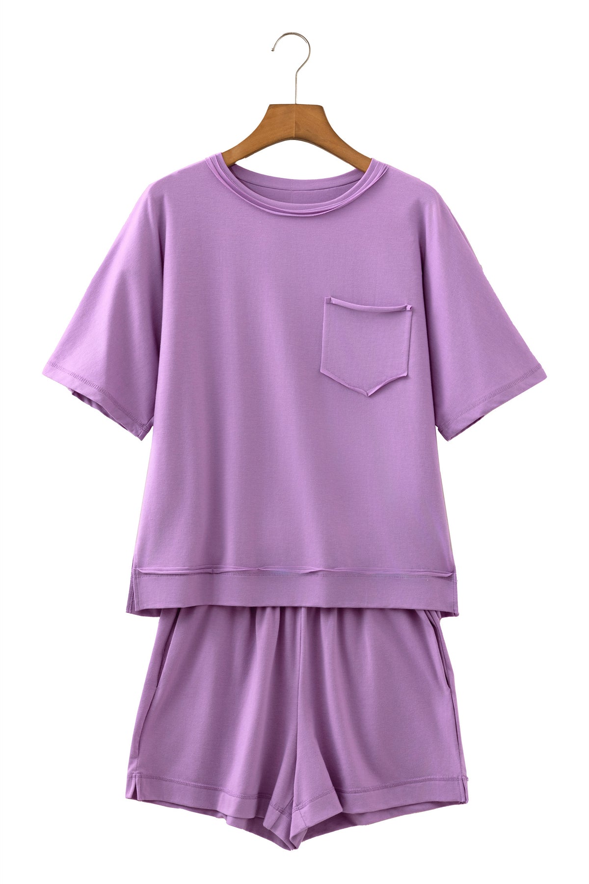 Orchid Bouquet Raw Edge Patch Pocket Oversized Top and Shorts Set