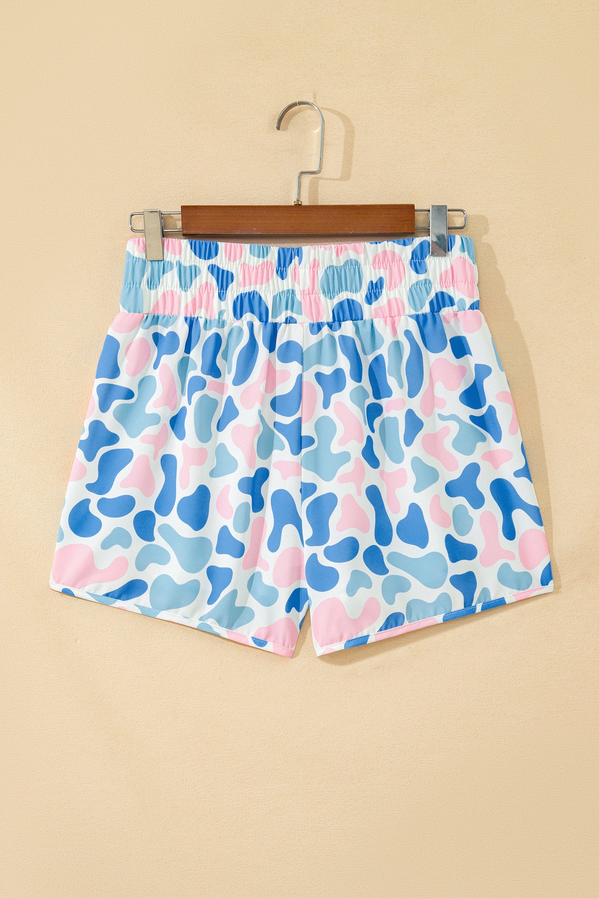 Sky Blue Camouflage Print Shirred High Waist Athleisure Shorts