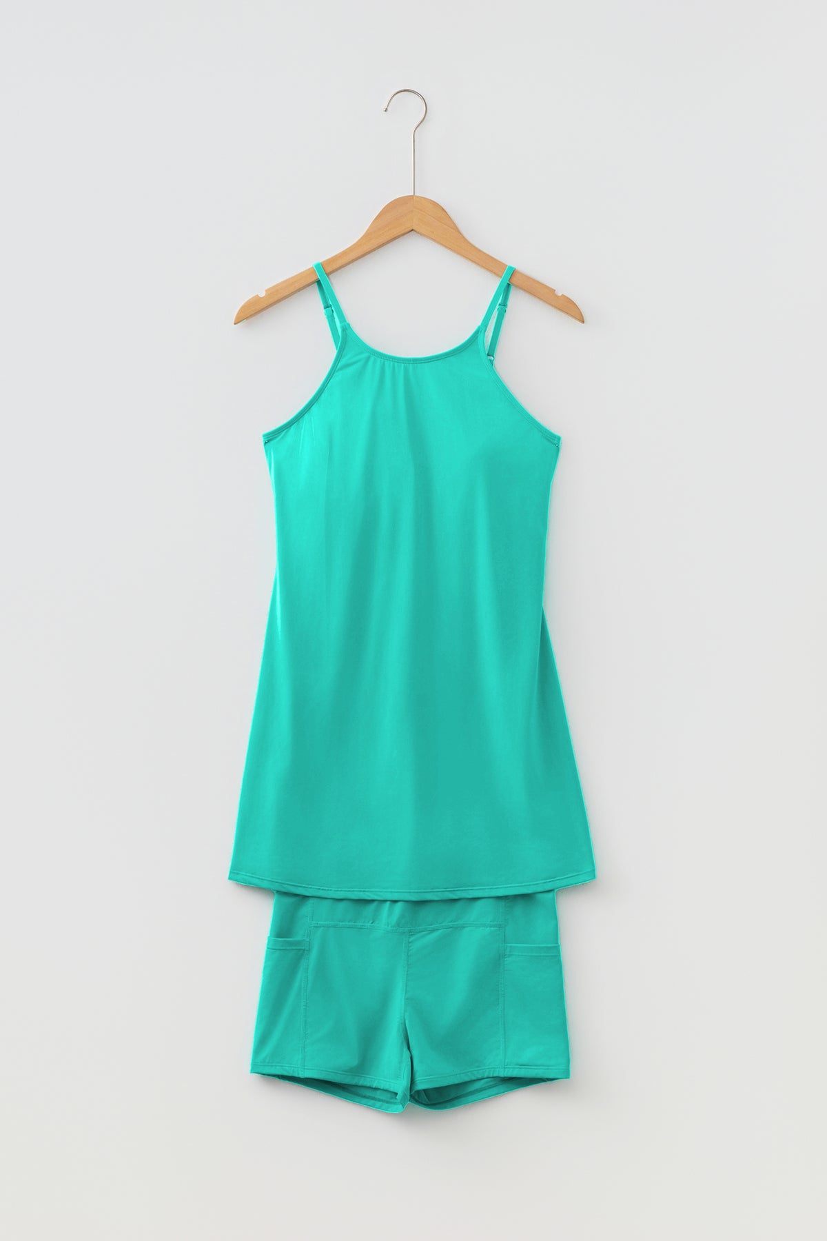 Bright Pink Solid Color Tunic Tank Dress Athletic Shorts Two Piece Set