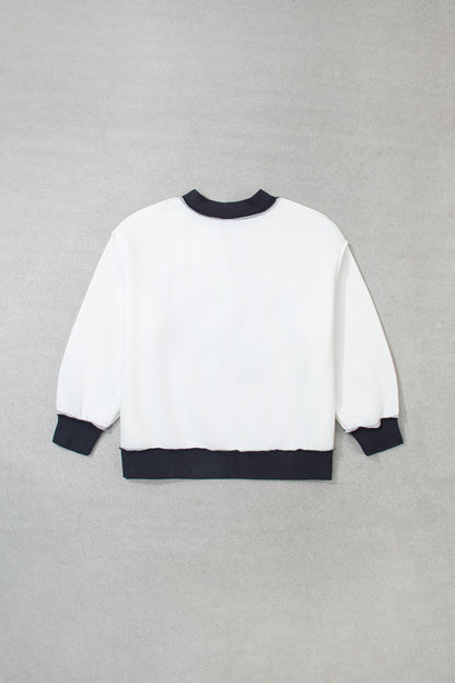 Beige SAVED BY GRACE Letter Print Color Block Mock Neck Plus Size Sweatshirt