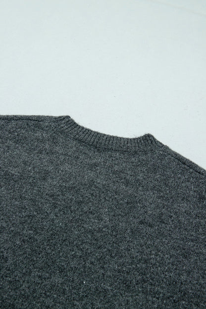 Dark Grey Beaded Floral Accent Casual Round Neck Sweater