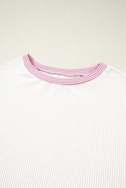 White Corded Colorblock Crewneck Tee