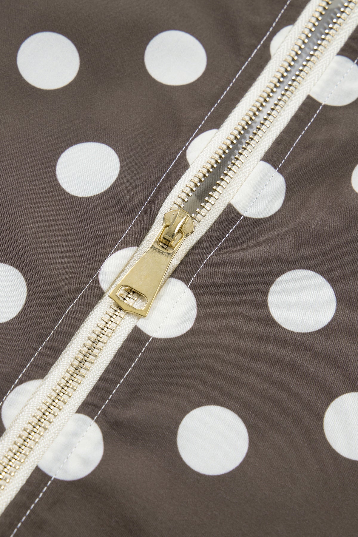 Brown Polka Dot Contrast Detail Zip-Up Long Sleeve Shacket