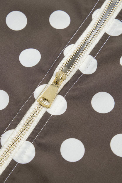 Brown Polka Dot Contrast Detail Zip-Up Long Sleeve Shacket
