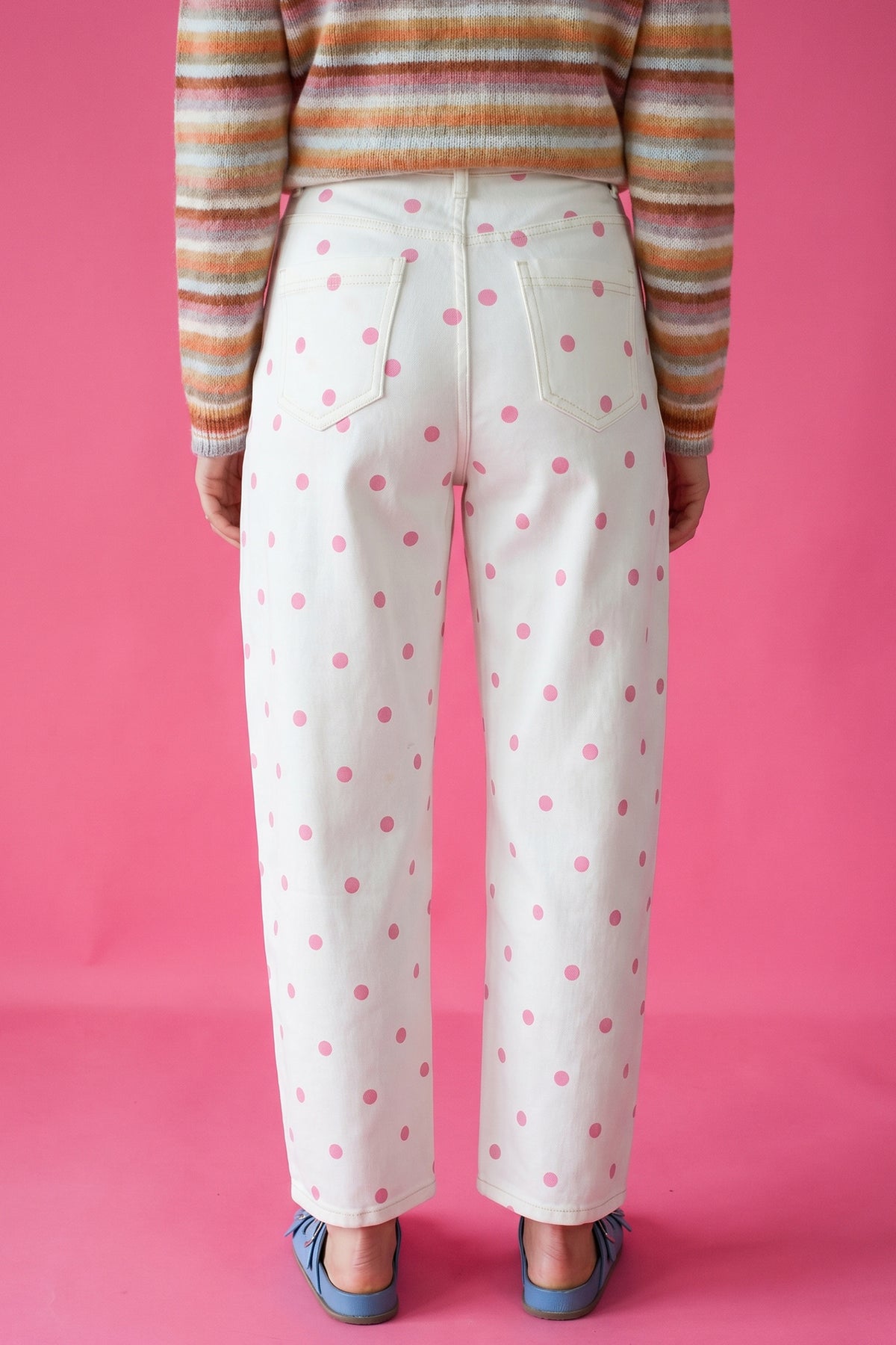 Blue Tailored Seam Polka Dot Print Ankle Length Casual Jeans