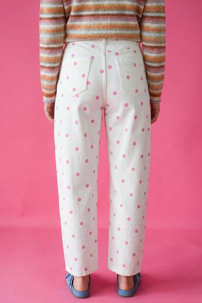 Blue Tailored Seam Polka Dot Print Ankle Length Casual Jeans