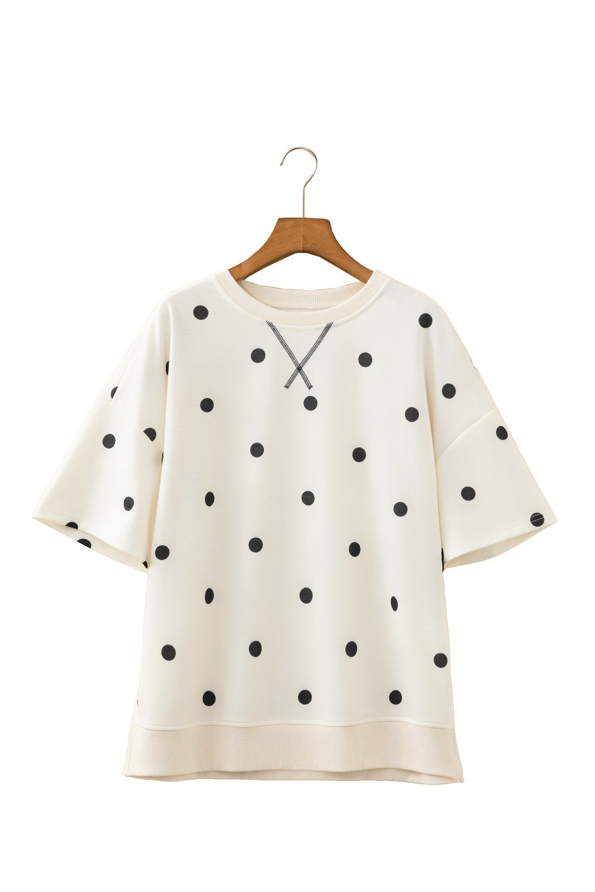 Sky Blue Polka Dot Print Crossed Seam Detail Oversize Tee