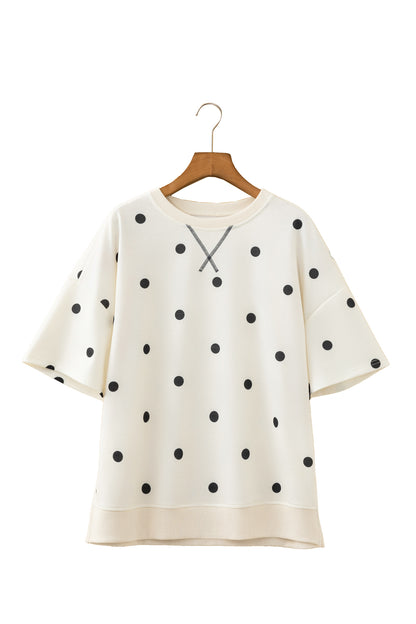 Sky Blue Polka Dot Print Crossed Seam Detail Oversize Tee