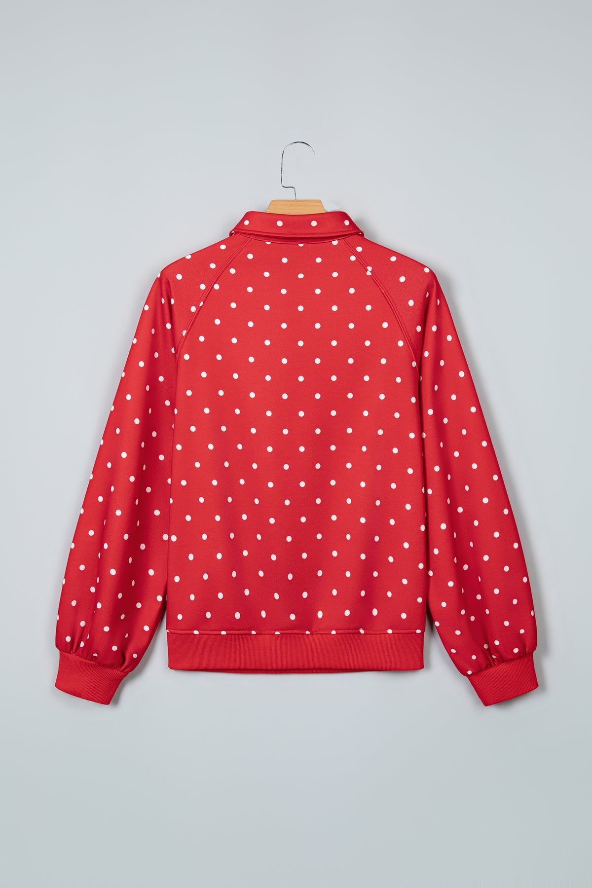 Black Polka Dot Print Metal Button Collar Casual Pullover Sweatshirt