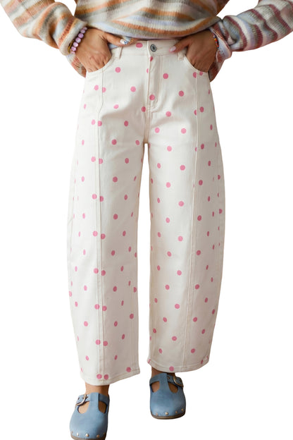 Blue Tailored Seam Polka Dot Print Ankle Length Casual Jeans