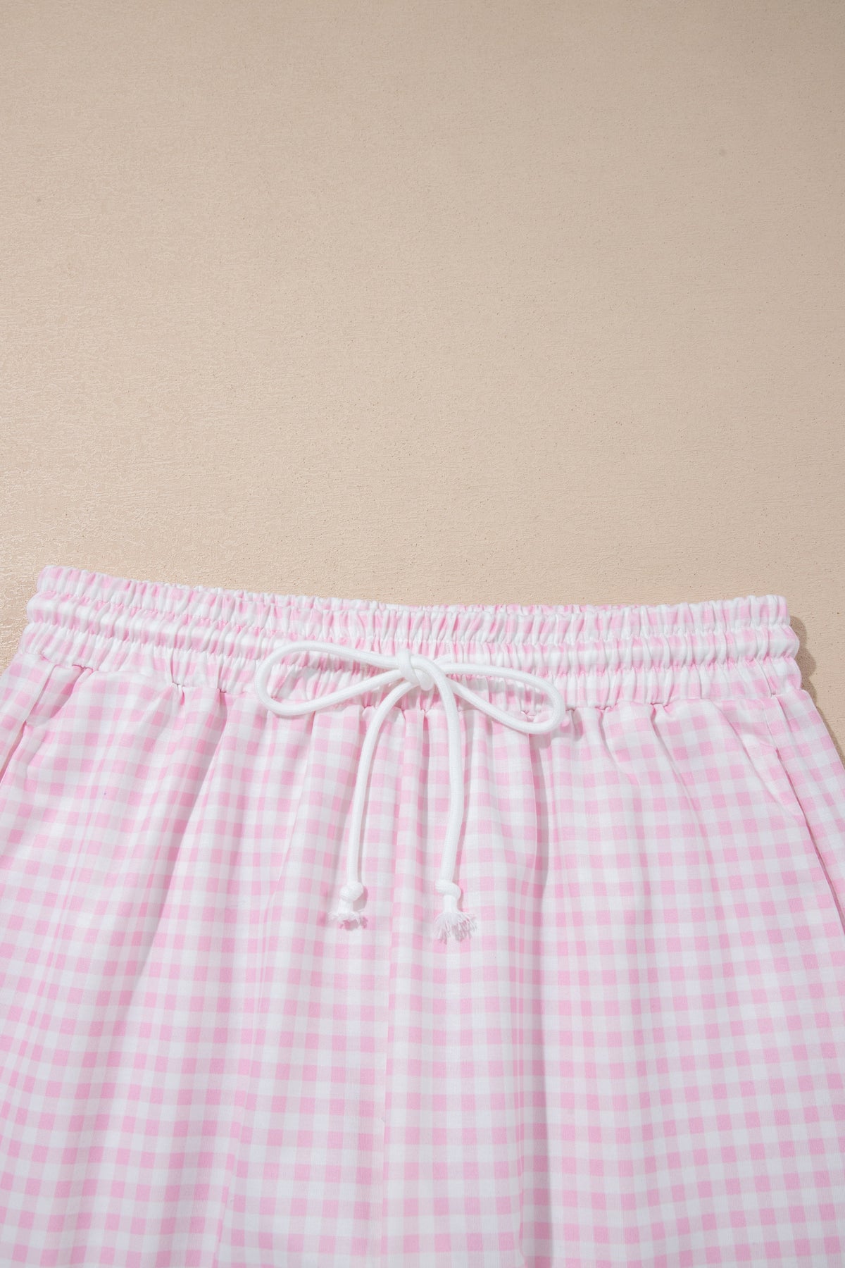 Pink Plaid Zip Neck Sleeveless Top Elastic Waist Shorts Casual Two Piece Short Set