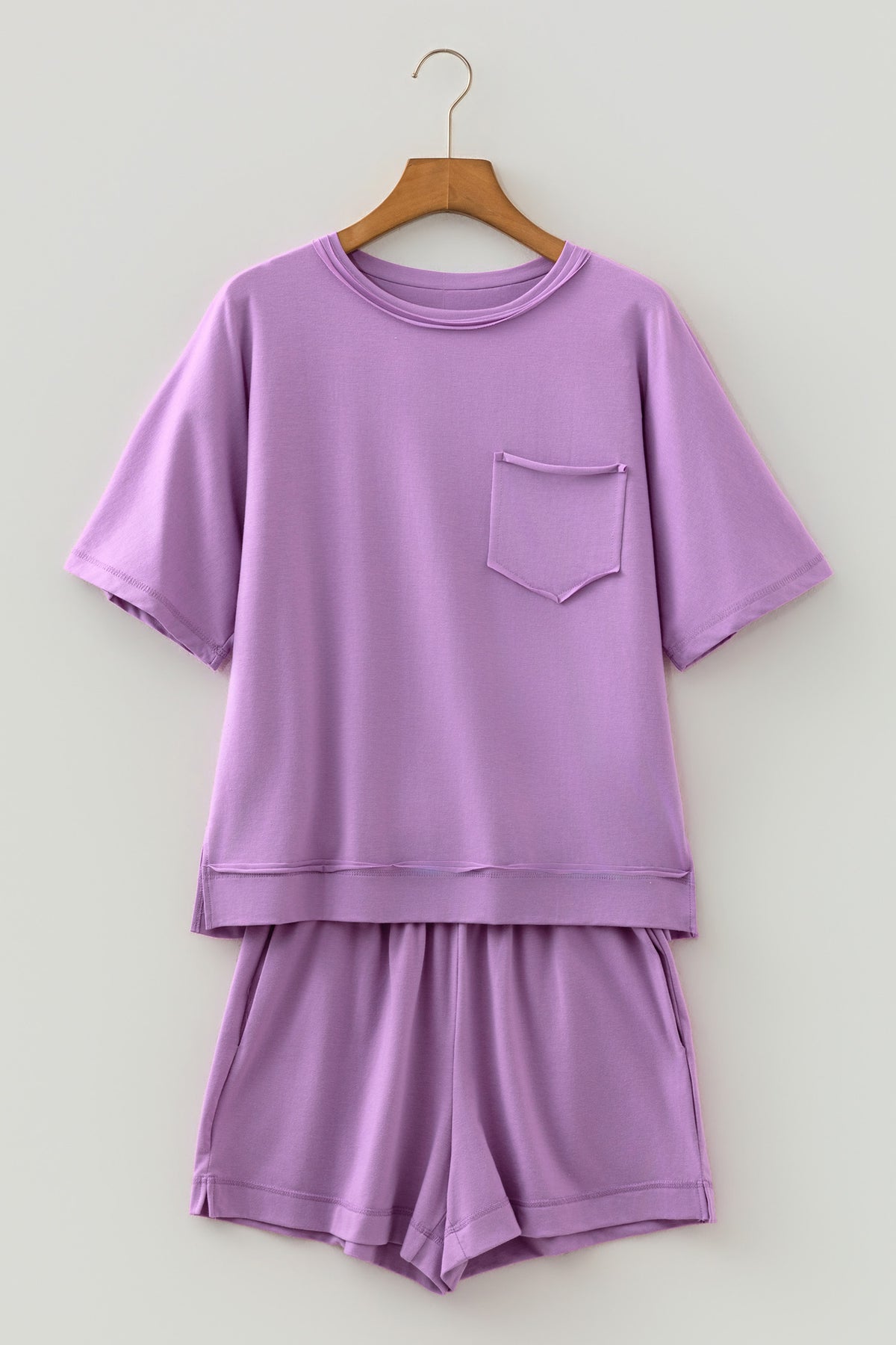 Orchid Bouquet Raw Edge Patch Pocket Oversized Top and Shorts Set