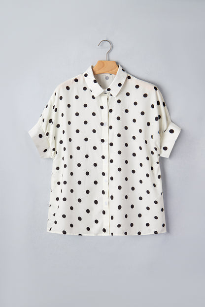 Beige Polka Dot Print Loose Dolman Shirt