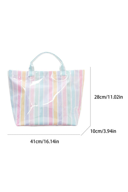 Rainbow Glossy Striped Vinyl Large Tote Bag