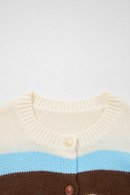 Pink Stripe Striped Colorblock Drop Shoulder Cardigan
