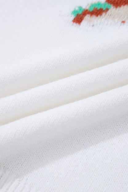 White Drop Shoulder Round Neck Long Sleeve Pullover Sweater